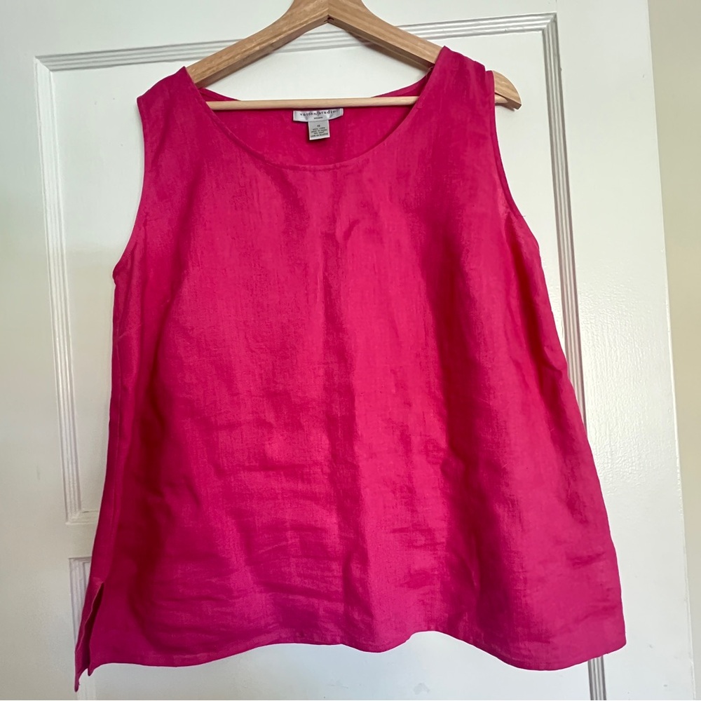 Sutton Studio 100% LINEN Sleeveless Pink Top Size 1X Casual Summer Shirt Blouse